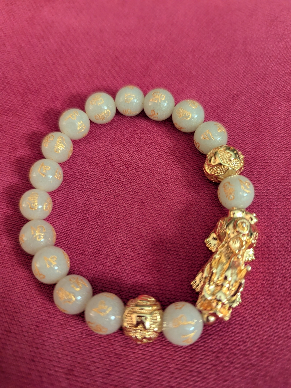 Gold-Accent White Bead Goddess Stretch Bracelet
